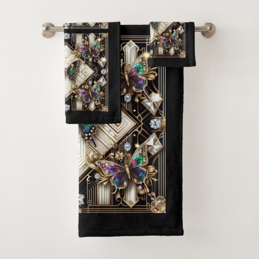 Rainbow Butterfly Art Deco Art Nouveau Bad Handdoek (Insitu)
