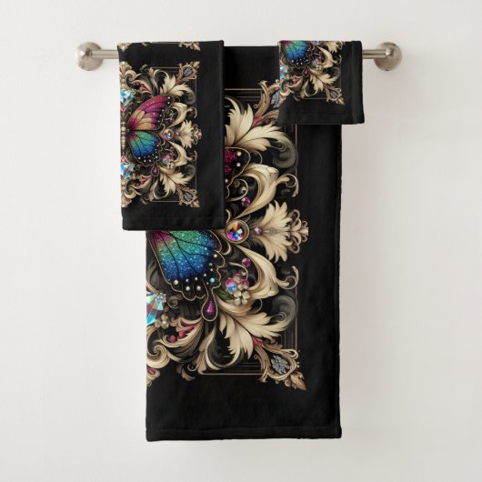 Rainbow Butterfly Art Deco Art Nouveau Bad Handdoek (Insitu)