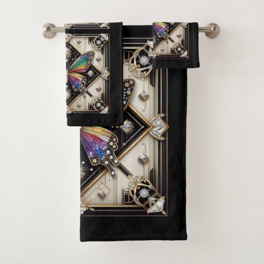 Rainbow Butterfly Art Deco Art Nouveau Bad Handdoek (Insitu)