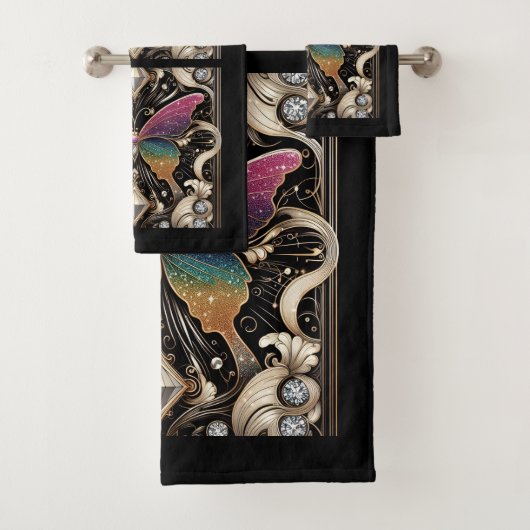 Rainbow Butterfly Art Deco Art Nouveau Bad Handdoek (Insitu)