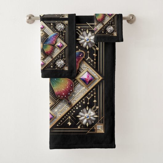 Rainbow Butterfly Art Deco Art Nouveau Bad Handdoek (Insitu)