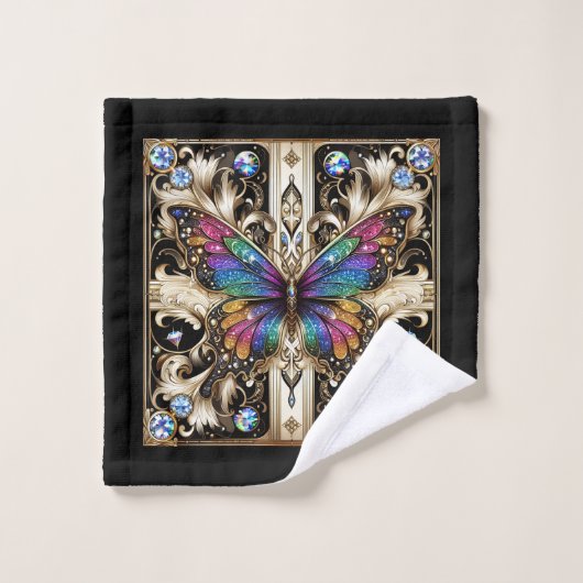 Rainbow Butterfly Art Deco Art Nouveau Bad Handdoek (Wasdoekje)
