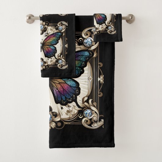 Rainbow Butterfly Art Deco Art Nouveau Bad Handdoek (Insitu)