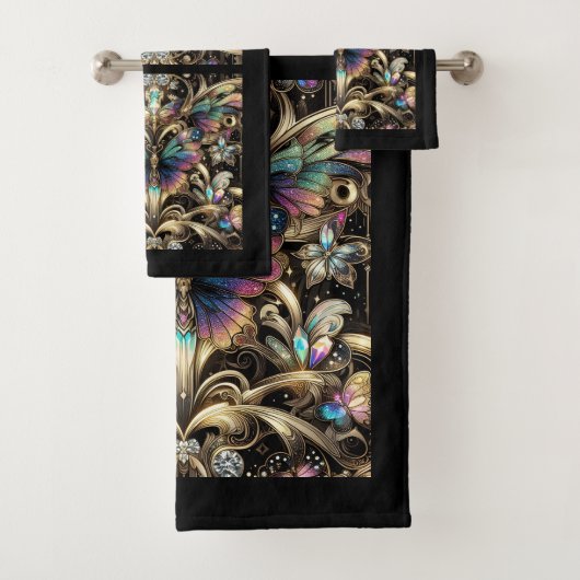 Rainbow Butterfly Art Deco Art Nouveau Bad Handdoek (Insitu)