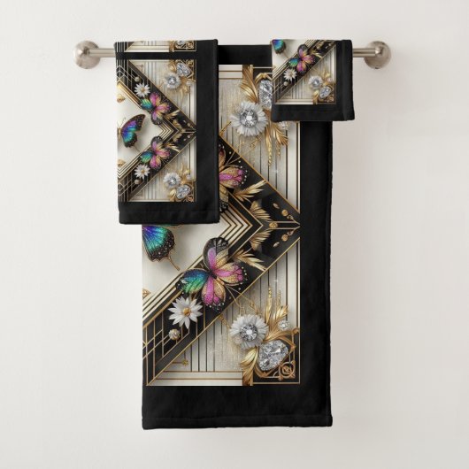 Rainbow Butterfly Art Deco Art Nouveau Bad Handdoek (Insitu)