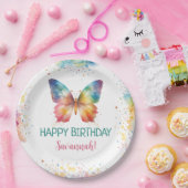 Rainbow Butterfly Birthday Papieren Bordje (Feest)