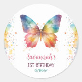 Rainbow Butterfly Birthday Ronde Sticker (Voorkant)