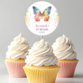 Rainbow Butterfly Birthday Ronde Sticker
