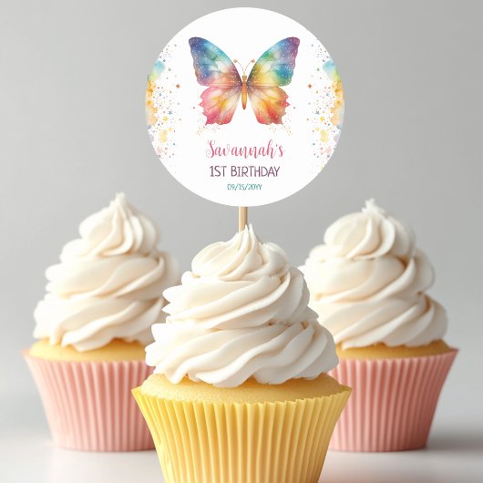 Rainbow Butterfly Birthday Ronde Sticker