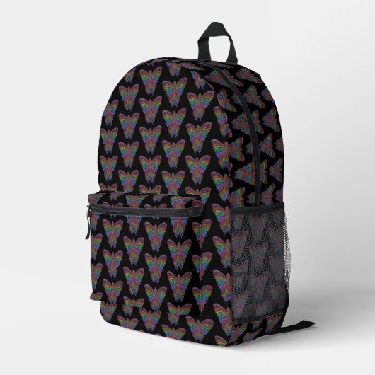 Rainbow Butterfly (black) - Backpack Bedrukte Rugzak (Achterkant Hoek Rechts)
