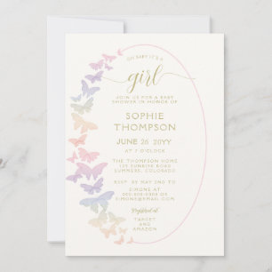 Rainbow Butterfly Boho Lijst Gold Girl Baby shower Kaart