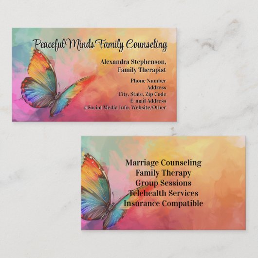 Rainbow Butterfly Counseling Therapie Psychotherap Visitekaartje (Voorkant / Achterkant)