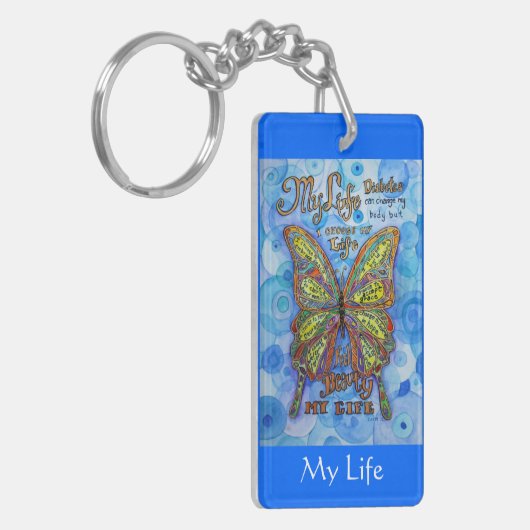 Rainbow Butterfly Diabetes Sleutelhanger (2 sided) (Voorkant Links)