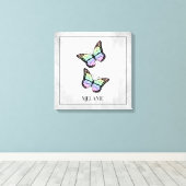 Rainbow Butterfly Floral Canvas Print (Insitu (Houten vloer))