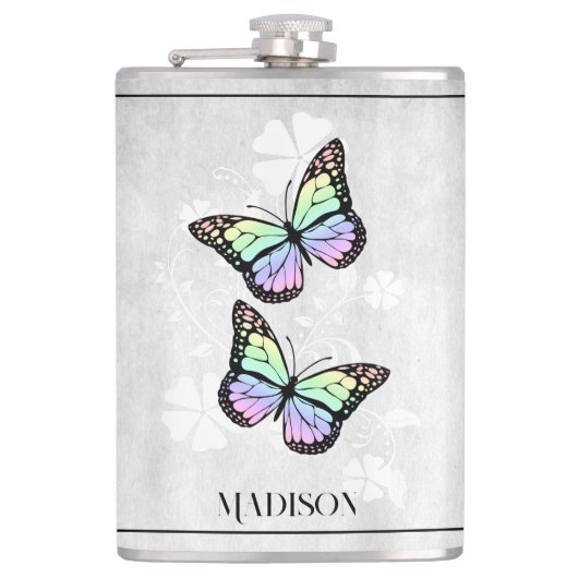 Rainbow Butterfly Floral Flask Heupfles (Voorkant)