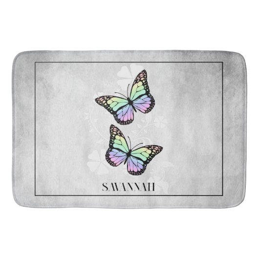 Rainbow Butterfly Floral, gepersonaliseerd Badmat (Voorkant)