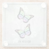 Rainbow Butterfly Floral, gepersonaliseerd Glazen Onderzetter (Achterkant)