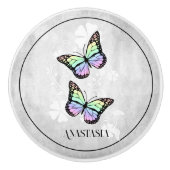 Rainbow Butterfly Floral, gepersonaliseerd Keramische Knop (Voorkant)