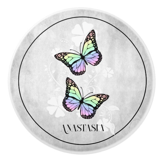 Rainbow Butterfly Floral, gepersonaliseerd Keramische Knop (Voorkant)