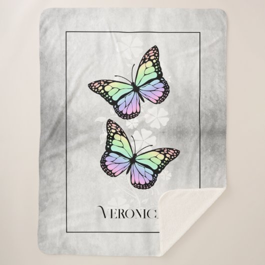 Rainbow Butterfly Floral, gepersonaliseerd Sherpa Deken (Voorkant)