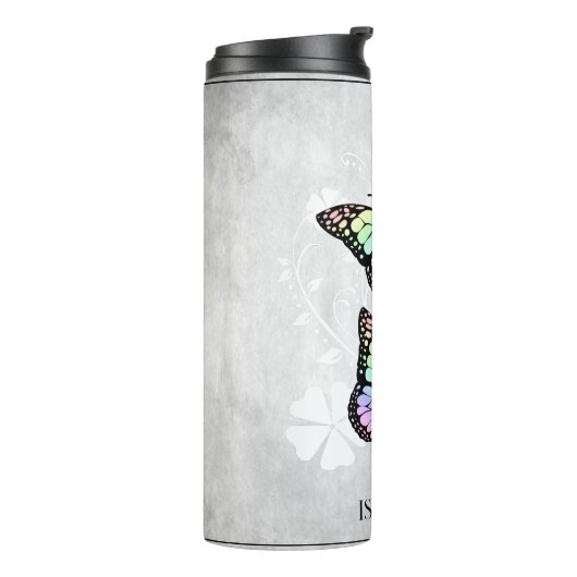 Rainbow Butterfly Floral, gepersonaliseerd Thermosbeker (Gedraaid links)