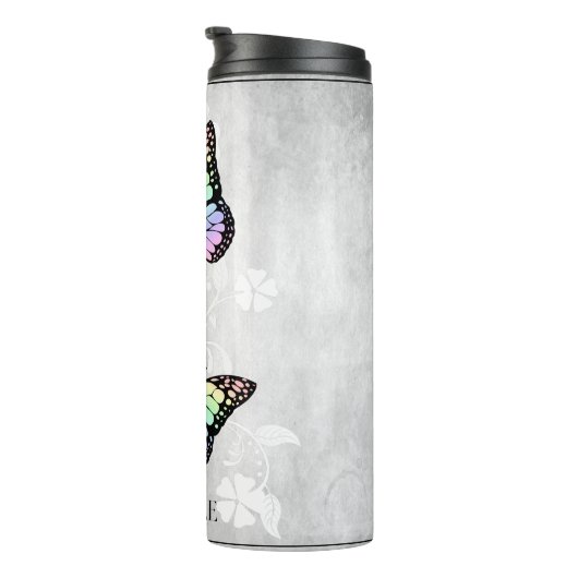 Rainbow Butterfly Floral, gepersonaliseerd Thermosbeker (Geroteerd rechts)