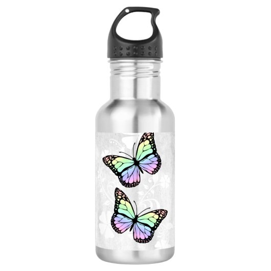 Rainbow Butterfly Floral, gepersonaliseerd Waterfles (Voorkant)