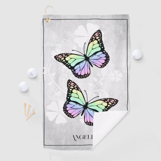 Rainbow Butterfly Floral Golf Towel Golfhanddoek (Insitu)