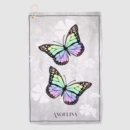 Rainbow Butterfly Floral Golf Towel Golfhanddoek (Voorkant)