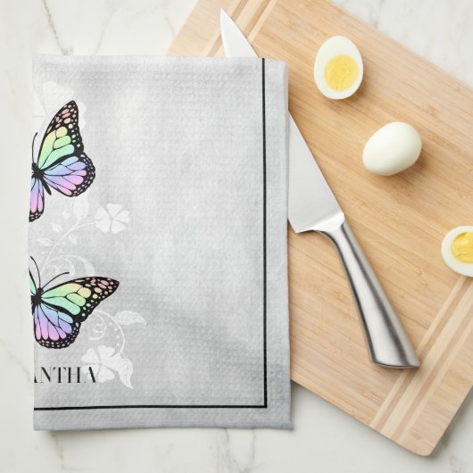 Rainbow Butterfly Floral Kitchen Towel Theedoek (Quarter Fold)