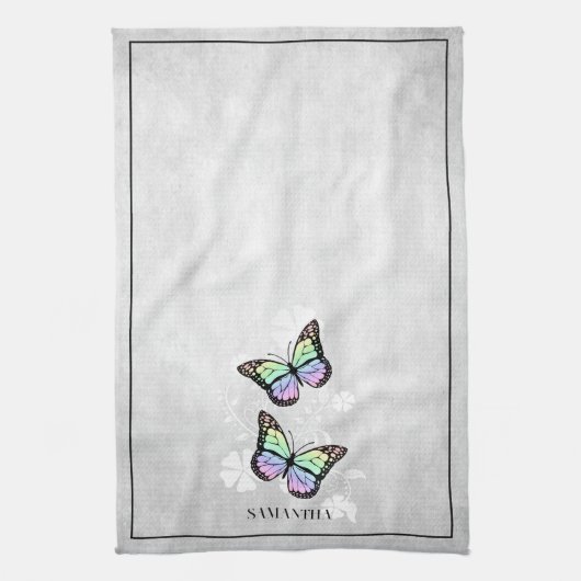 Rainbow Butterfly Floral Kitchen Towel Theedoek (Verticaal)