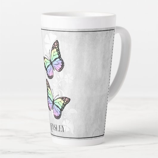 Rainbow Butterfly Floral Personalized Latte Mok (Rechterhoek)