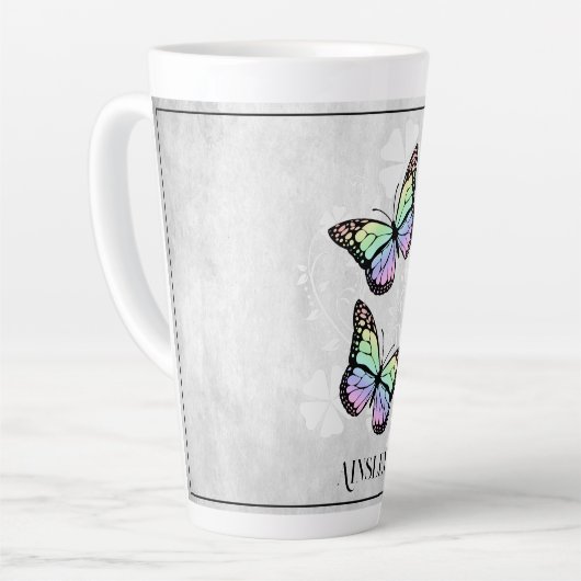 Rainbow Butterfly Floral Personalized Latte Mok (Linkerhoek)