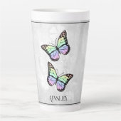 Rainbow Butterfly Floral Personalized Latte Mok (Voorkant)