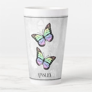 Rainbow Butterfly Floral Personalized Latte Mok