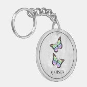 Rainbow Butterfly Floral Personalized Sleutelhange Sleutelhanger (Voorkant Links)
