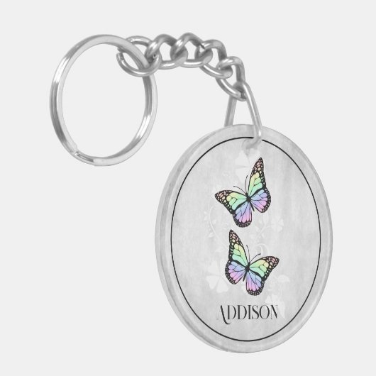 Rainbow Butterfly Floral Personalized Sleutelhange Sleutelhanger (Voorkant Links)
