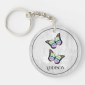 Rainbow Butterfly Floral Personalized Sleutelhange Sleutelhanger (Voorkant)