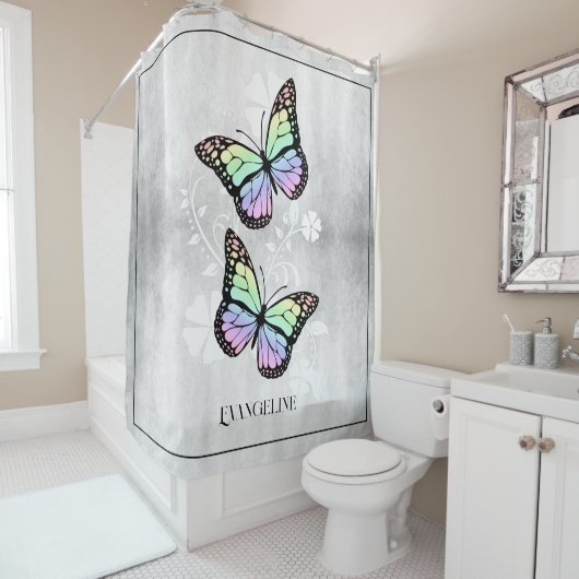 Rainbow Butterfly Floral Shower Curtain Douchegordijn (In situ)