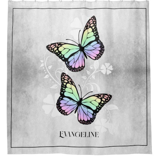 Rainbow Butterfly Floral Shower Curtain Douchegordijn (Voorkant)