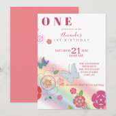 Rainbow Butterfly Flowers 1st Birthday Kaart (Voorkant / Achterkant)