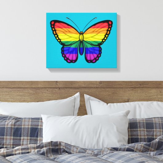 Rainbow Butterfly Gay Pride Vlag Canvas Afdruk (Insitu (Slaapkamer))