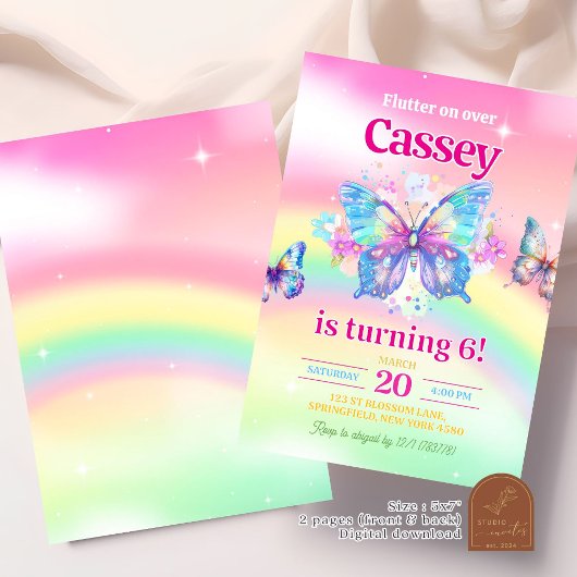 Rainbow Butterfly Girl Verjaardag Kaart