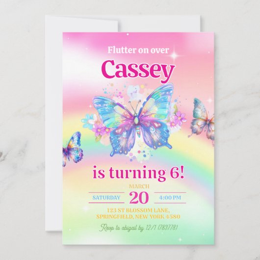 Rainbow Butterfly Girl Verjaardag Kaart (Voorkant)