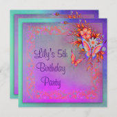 Rainbow Butterfly Girls 5e verjaardagsfeest Kaart (Voorkant / Achterkant)