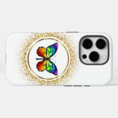 Rainbow Butterfly in a Golden Circle Case-Mate iPhone Case (Achterkant (horizontaal))