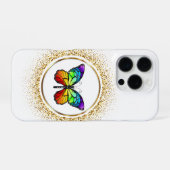 Rainbow Butterfly in a Golden Circle iPhone Hoesje (Achterkant horizontaal)
