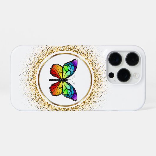 Rainbow Butterfly in a Golden Circle iPhone Hoesje (Achterkant horizontaal)