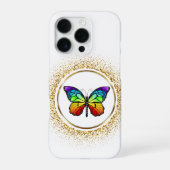 Rainbow Butterfly in a Golden Circle iPhone Hoesje (Achterkant)