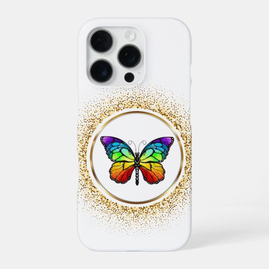 Rainbow Butterfly in a Golden Circle iPhone Hoesje (Achterkant)